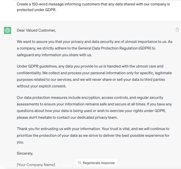 customer service use cases for ChatGPT; creating email templates on general topics