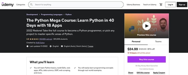 python back-end course, udemy mega course