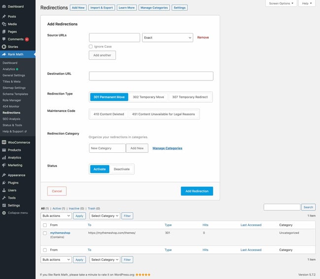 Best WordPress redirect plugin: Rank Math SEO