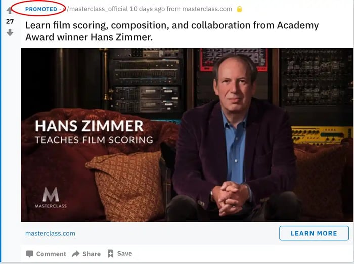 reddit paid sponsored post