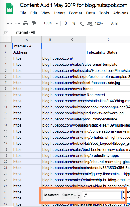 content pruning: google sheet example 2