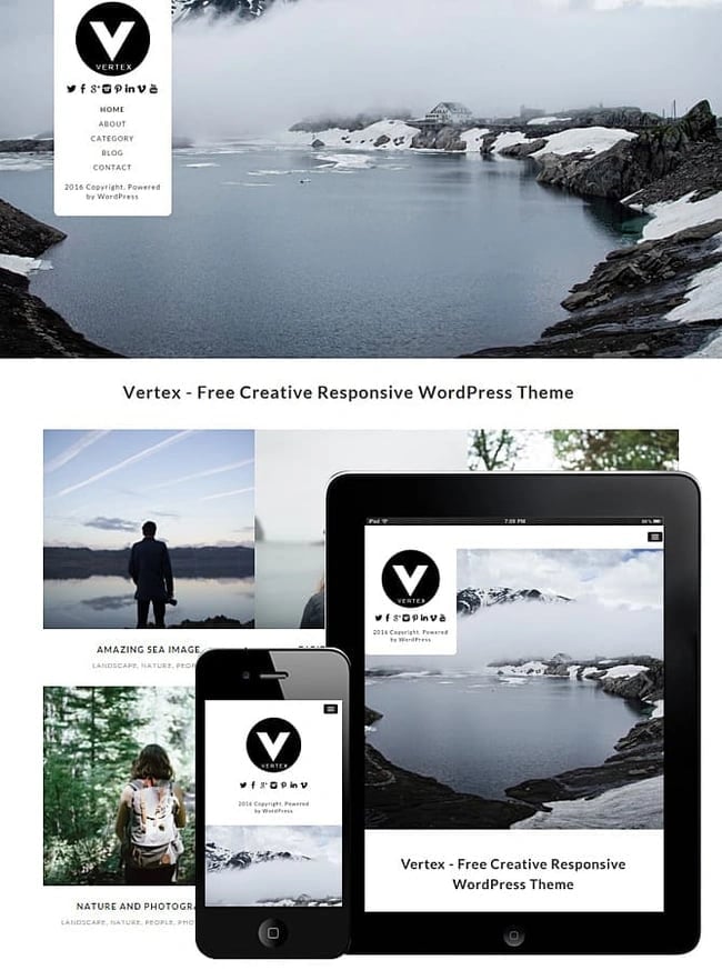 responsive wordpress theme: vertex shows homepage example 