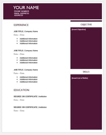 resume templates for word: Maroon Sidebar Resume