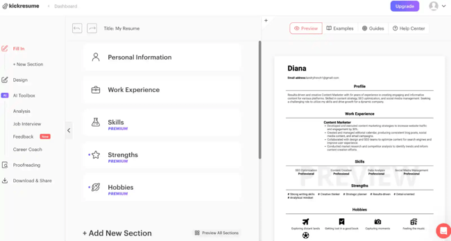 Kickresume: Best for Quick and AI-assisted Resume Creation