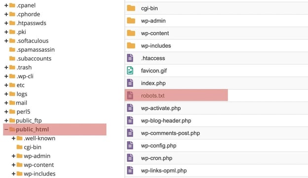 the robots.txt file in the public_html folder on your WordPress website