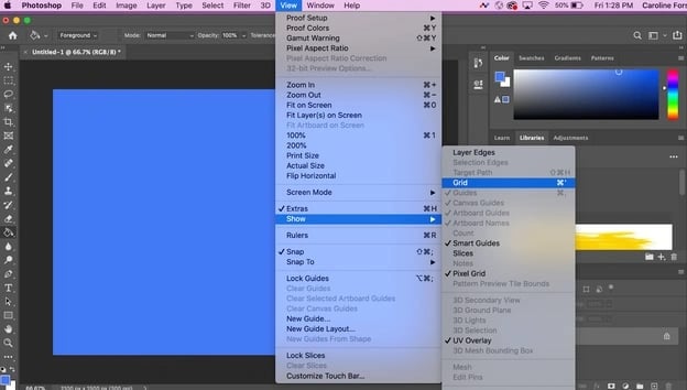 creating rule of thirds grid in photoshop. Go to show > grid first.