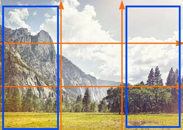 the left and right thirds section on a rule of thirds grid