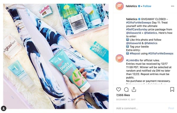 Fabletics hosts an Instagram giveaway.