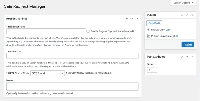 Safe Redirect Manager WordPress plugin on redirect settings page