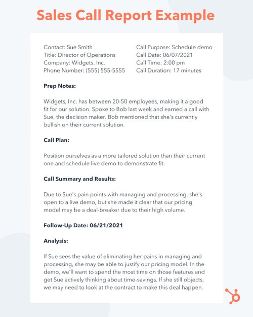sales call report example filled out