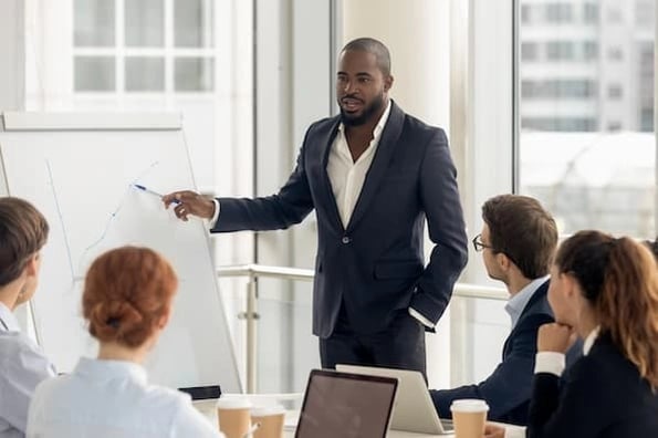 sales leader presenting in his first six months on the job