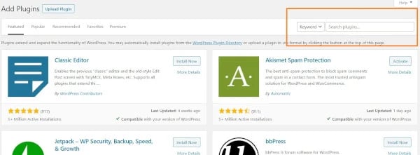 search plugins feature in wordpress