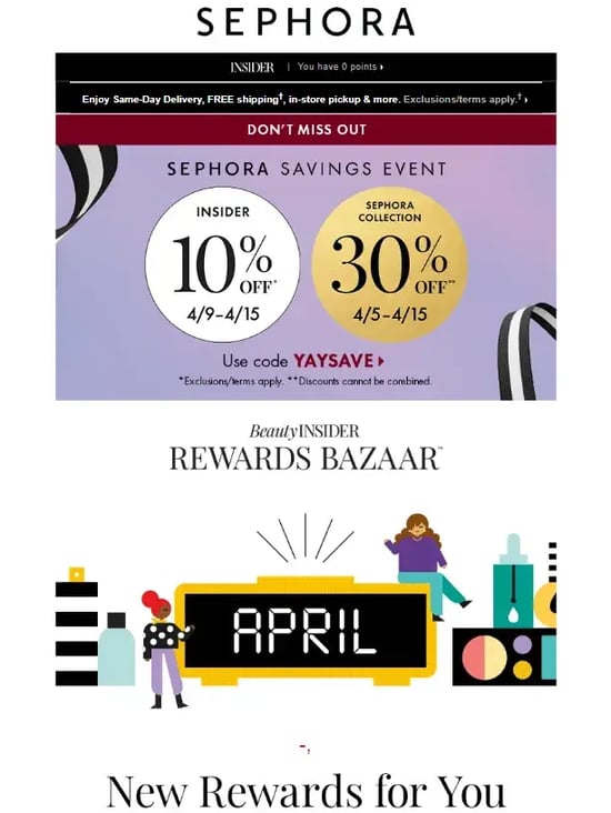 Sephora’s email drip campaign unveils exclusive discounts for its members.
