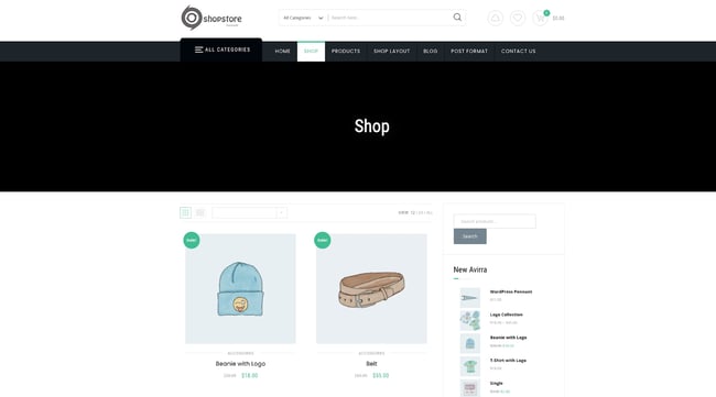 Shopstore drag-and-drop theme for Shopify - demo website in shop view