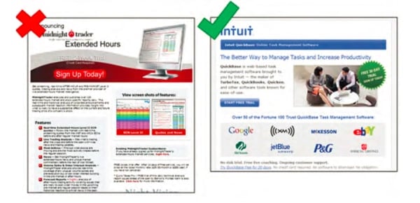 Complex versus a simple landing page.