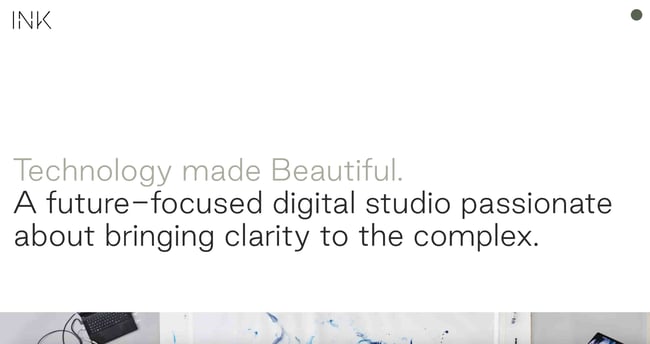 simple website examples: ink homepage with copy and imagery underneath 