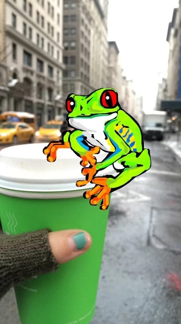 Amazing Snapchat drawing of frog on coffee cup