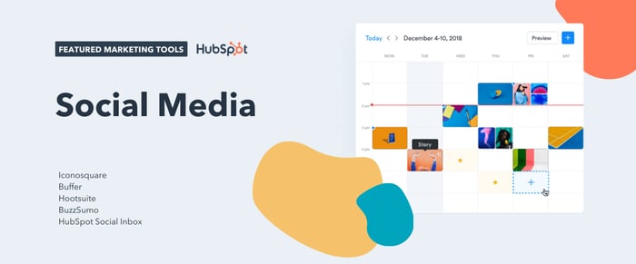 social media tools, including iconosquare, buffer, hootsuite, buzzsumo, and hubspot social inbox