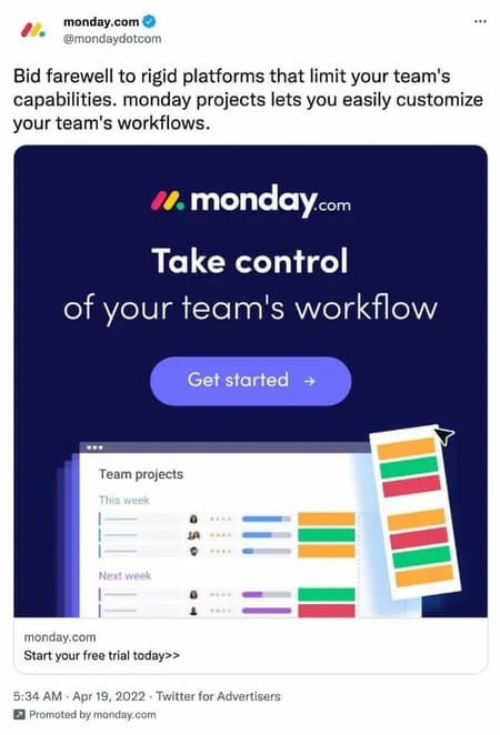  Monday.com post on X (Twitter); social media strategy examples