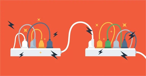 a graphic shows two power chords connecting as a metaphor for connected business