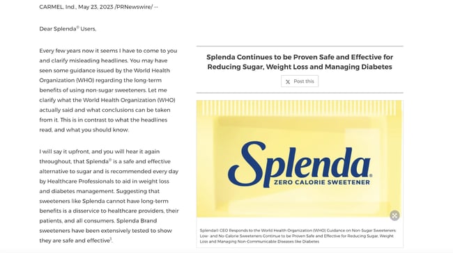 splenda press release example