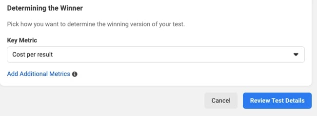 a/b testing on facebook:  determine winning factor