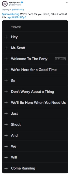 Spotify customer care example on Twitter
