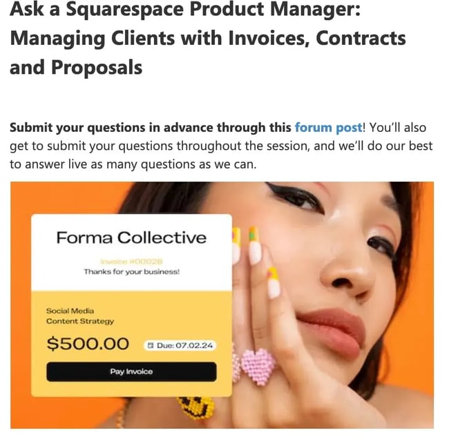 Managing Clients with Invoices, Contracts, and Proposals webinar by Squarespace