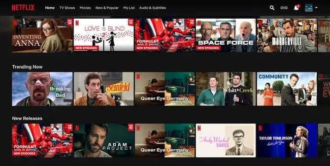 dynamic website examples: netflix