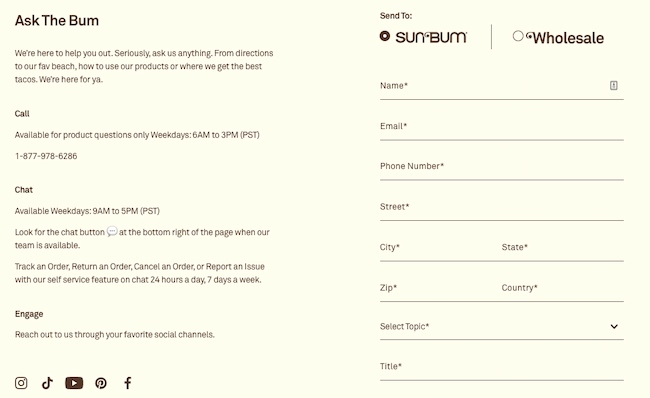 Web forms examples: Sun Bum