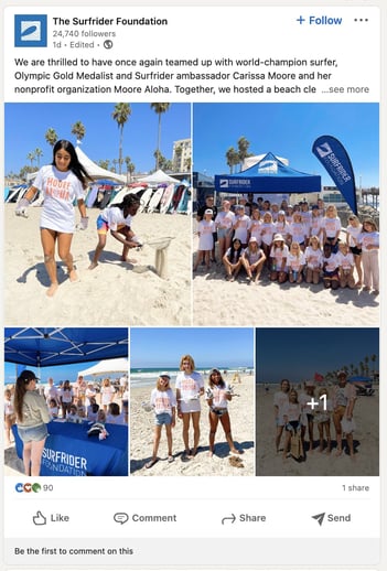 best nonprofit linkedin profiles: the surfrider foundation engaging impace posts