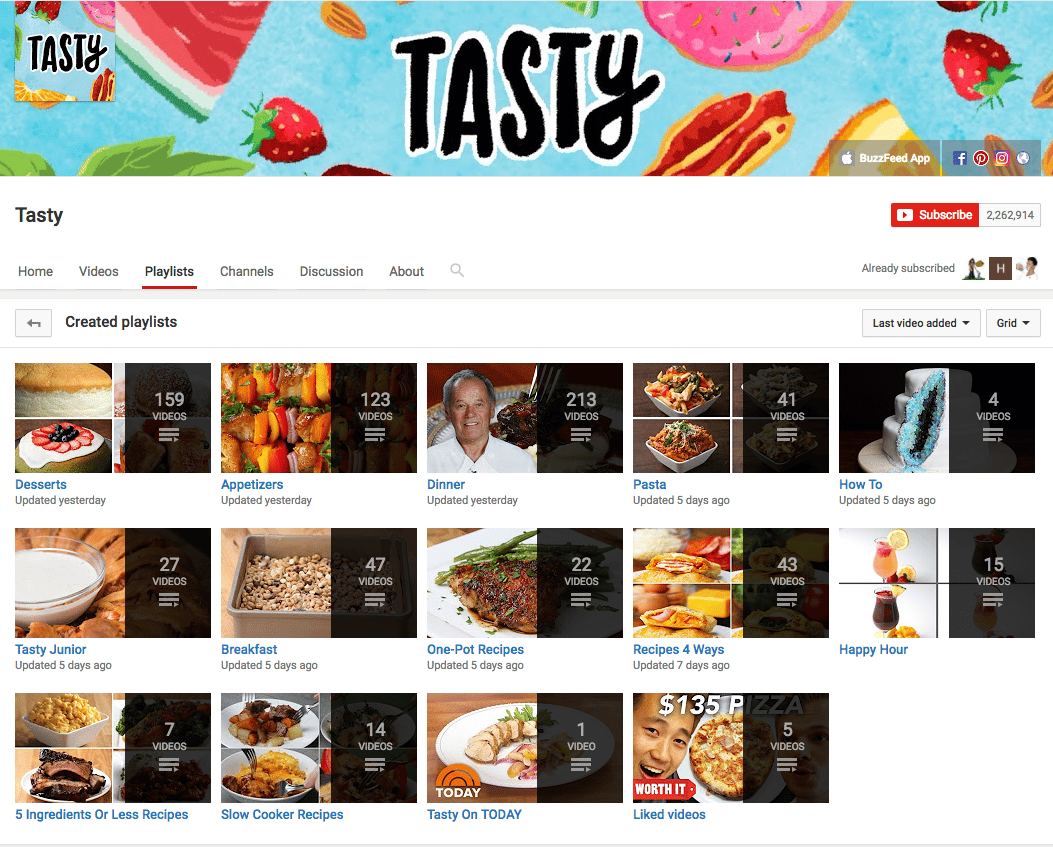 Tasty playlists example.