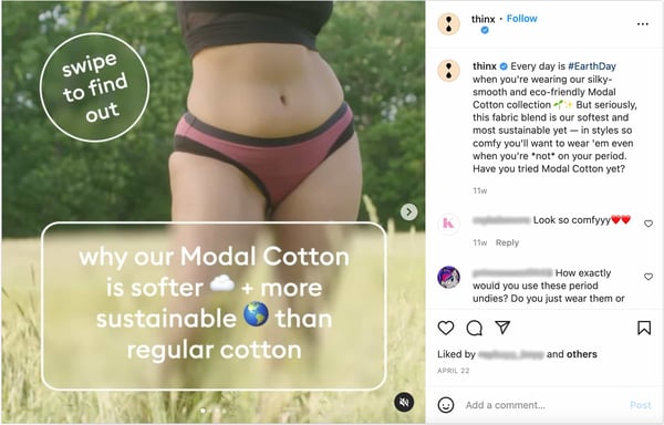 sustainable marketing example: thinx 