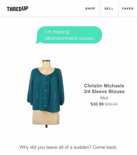 Abandoned cart email examples, ThredUp