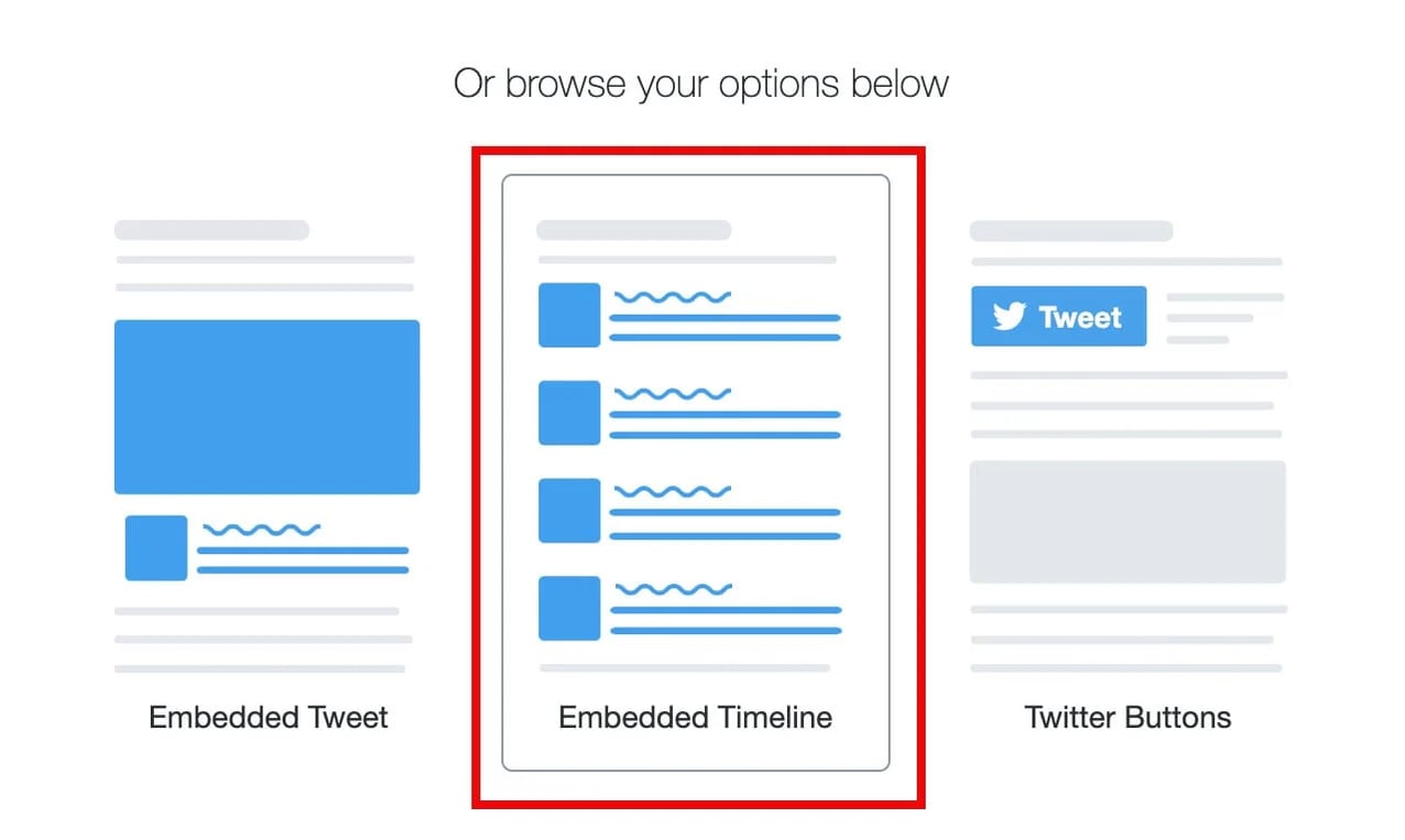 embedded timeline button on twitter developer page