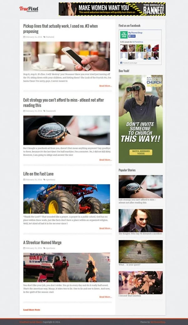 TruePixel wordpress theme demo with advertising space