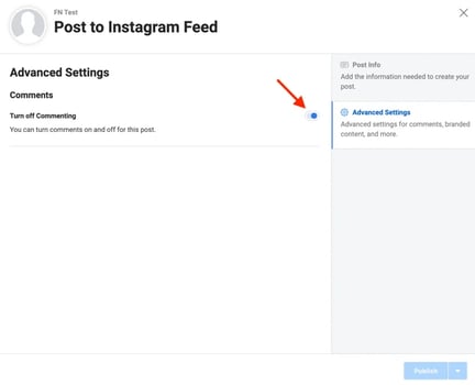 turn of post commenting on instagram creator studio in the advanced setting menu