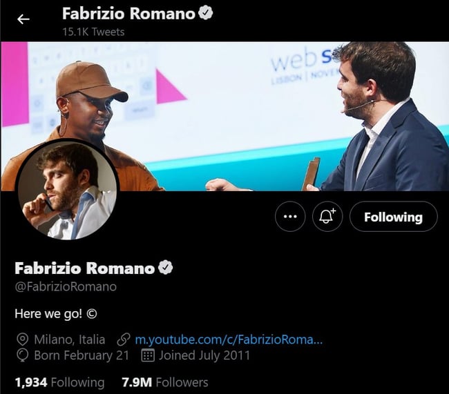 twitter power user account: fabrizio romano