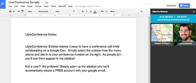 Conference call sidebar in a Google Doc