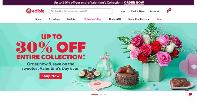 valentine's day website design: edible arrangements 
