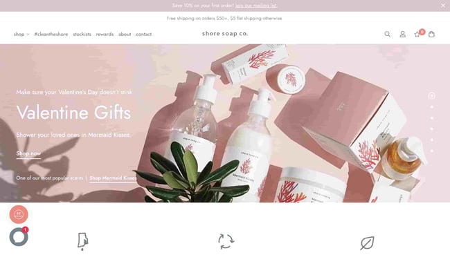 valentine's day website design: shore soap company 