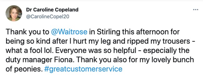 Waitrose grocery story customer care testimonial