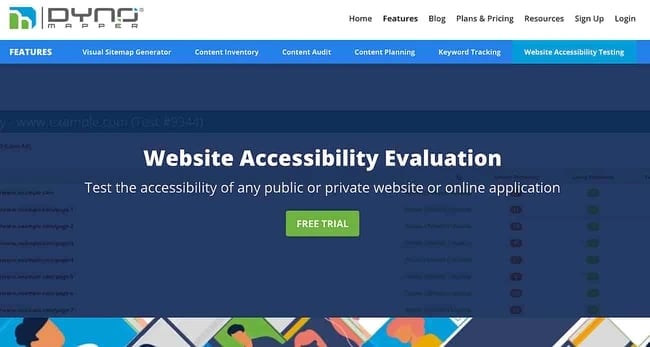 the page for the online web accessibility tool dyno mapper