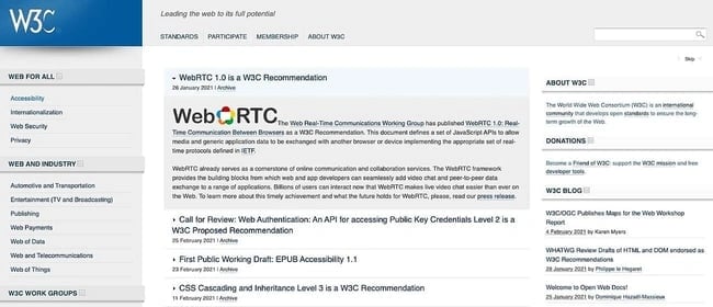 web accessibility example: homepage for the web accessible website w3c.com
