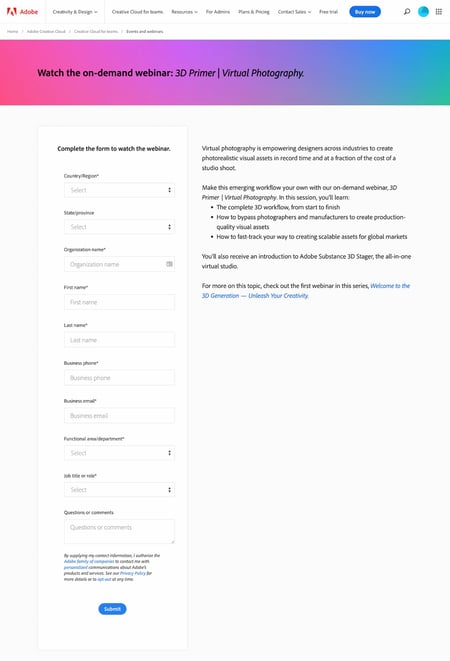 webinar landing page examples: adobe