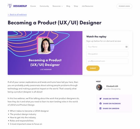 webinar landing page examples: designerup