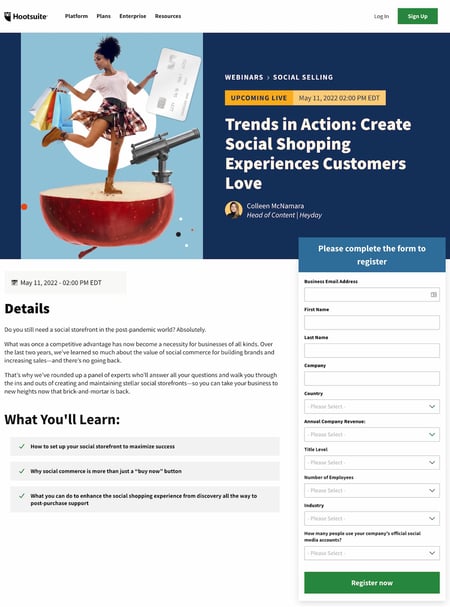 webinar landing page examples: hootsuite