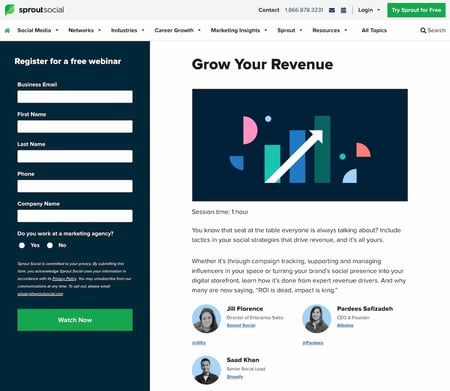 webinar landing page examples: sprout social