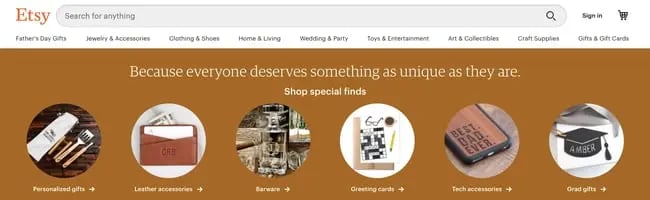 Etsy homepage on desktop