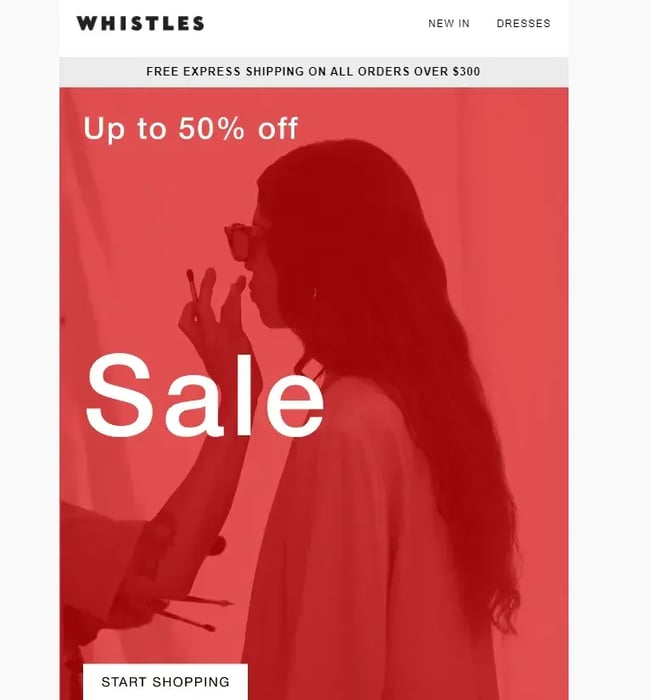 Whistles promotes its sales and offers through email drip campaigns.